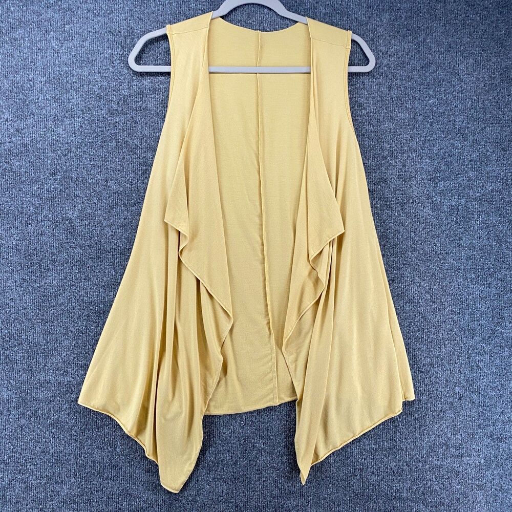 Comfy USA Cardigan‎ Top Womens M Mustard Draped Front Sleeveless Casual Western